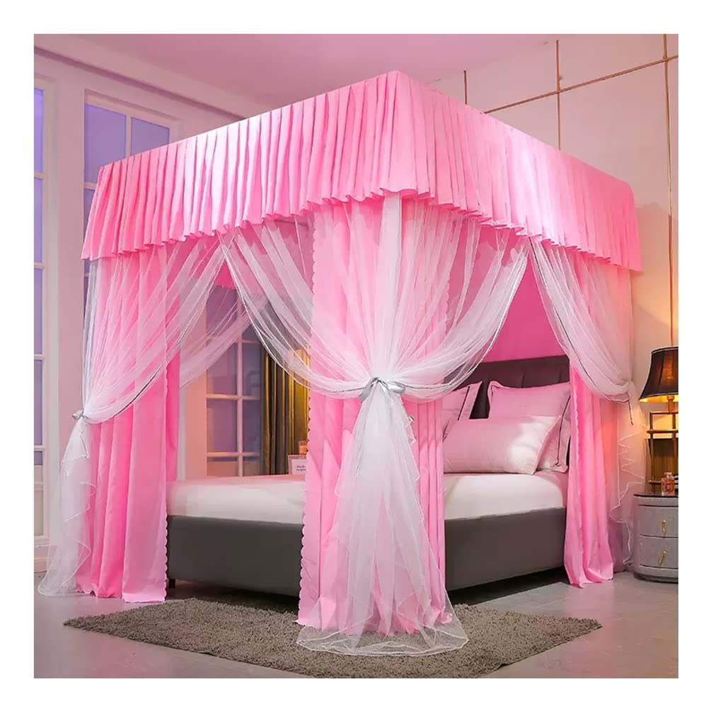 GJMSSMY 2 in 1 bed canopy mosquito net for Twin Queen King, boys s bedrooms Decorative bed curtain, metal brackets/easy to install (Color : Pink, Size : 180X220cm/71X87in)