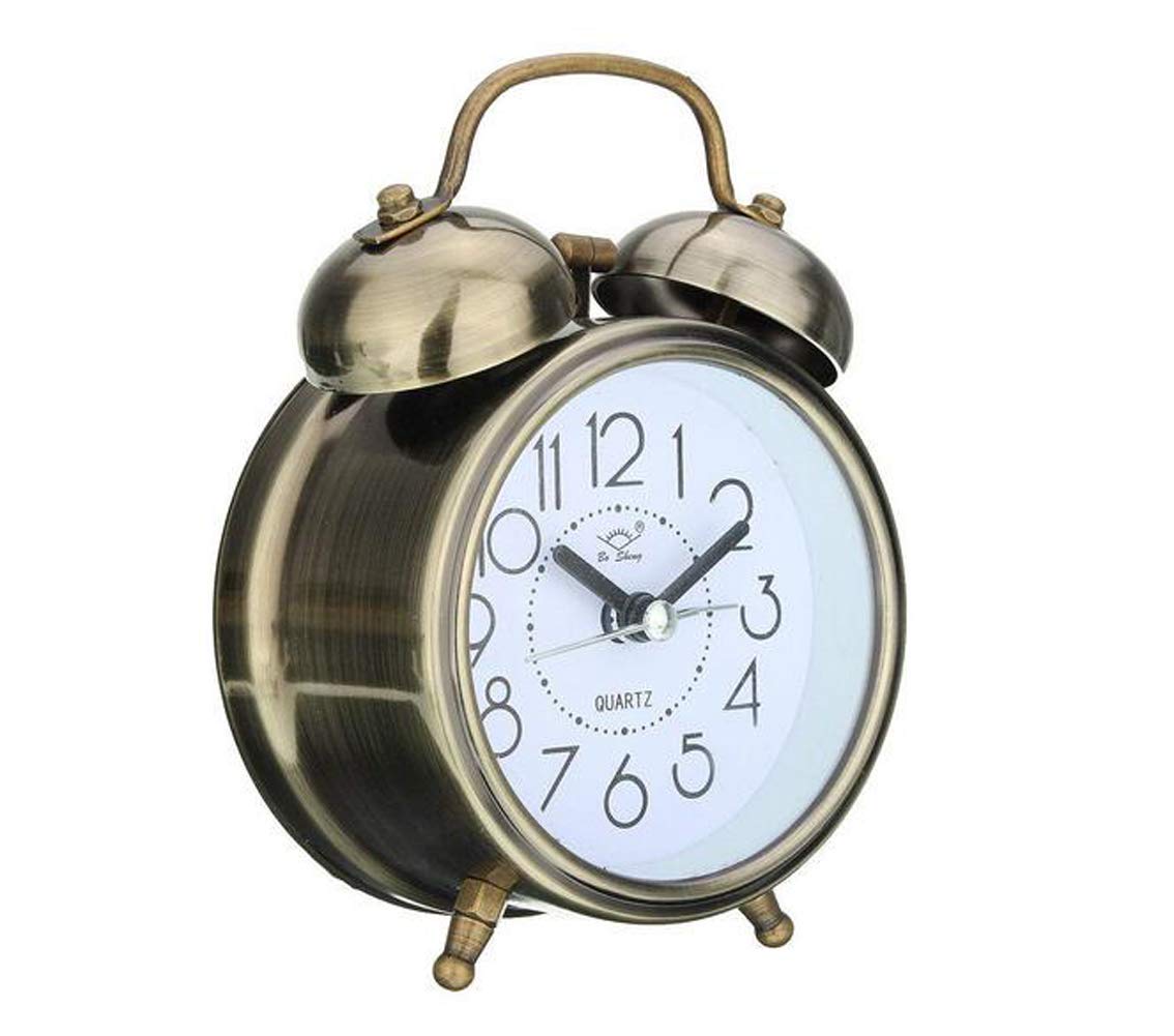 Seatour Retro metal bell alarm clock mute with light student bedroom bedside travel small alarm clock (bronze)