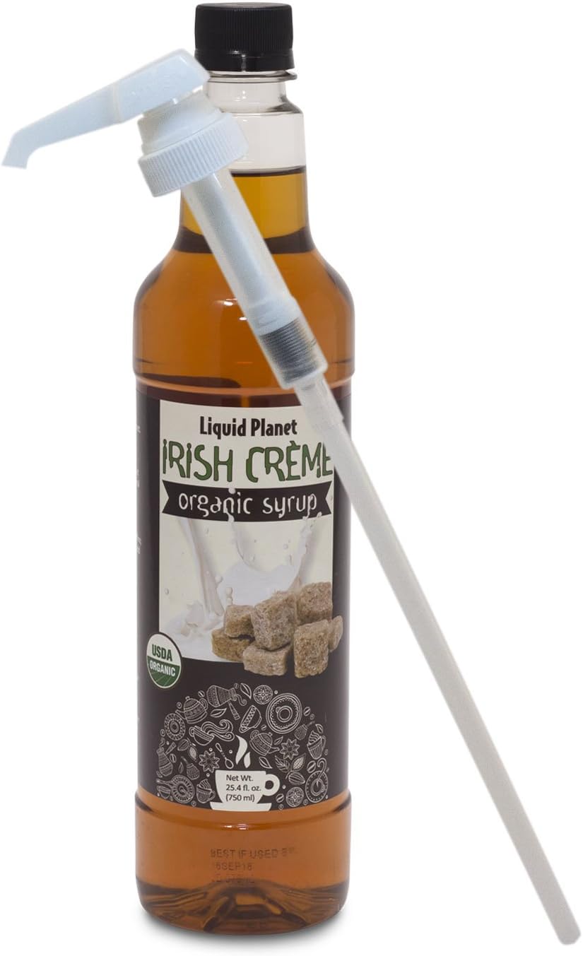 Organic Irish Cream Syrup, Irish Cream Coffee Syrup, 750 ML with Syrup Pump from Liquid Planet