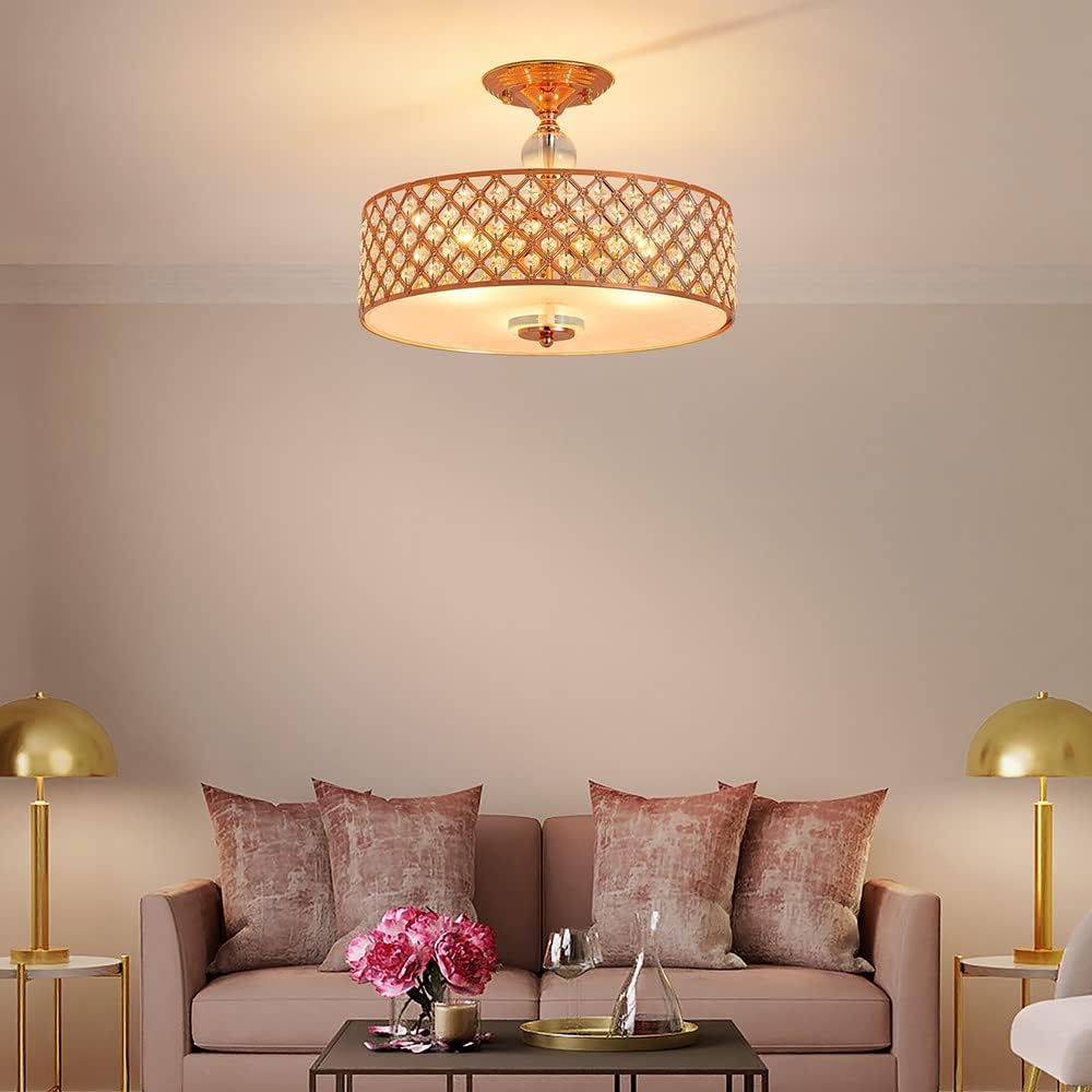 Saint Mossi Moderna Lampada Da Soffitto Lampada Da Soffitto In Cristallo Misto Oro Rosa Metallo Paralume Lampada Per Soggiorno Lampada Per Camera Da Letto Illuminazione Per Interni Diametro 40cm