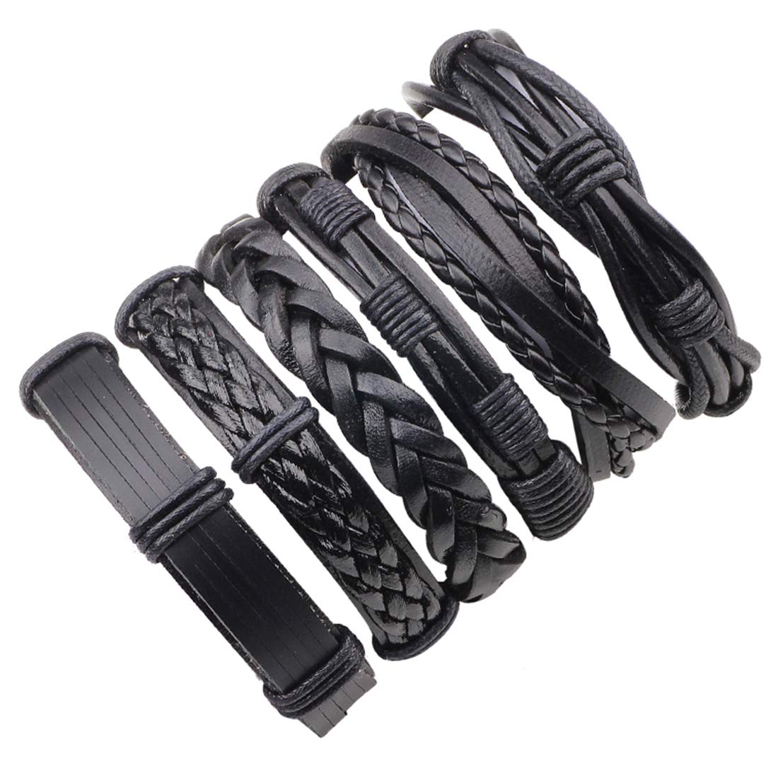 Peora Combo Pack of 6 Black Braided Leather Bracelet for Men Boys (B07HMHFGCZ) Amazon Price History, Amazon Price Tracker