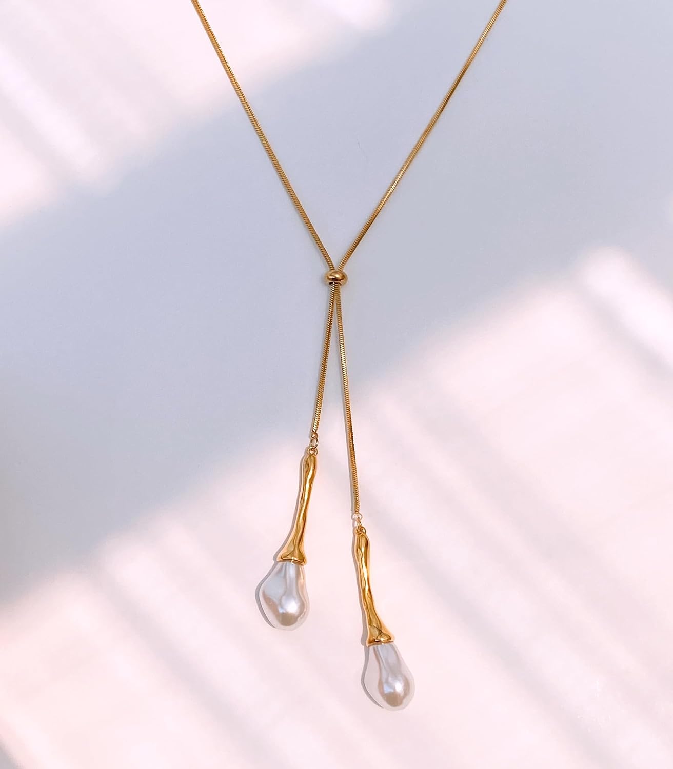 OZEL JEWELRY & GIFT - Gold-Plated Stainless Steel Necklace for Women, Tiger Eye Pendant & Freshwater Pearl Beaded, Adjustable Length with Slide Detail, Handcrafted Jewelry