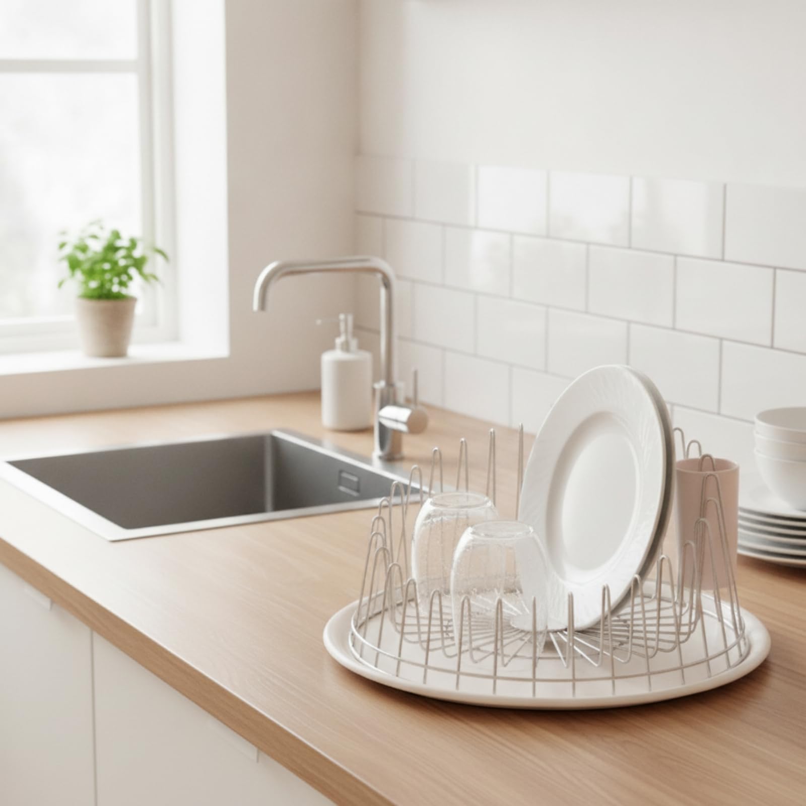 kowaku Scolapiatti Rotante Scolapiatti Girevole Portapiatti Portabicchieri in Acciaio Inossidabile 304 Compatto per Spazi Ridotti Adatto a Cucina Domestica Piano di Lavoro Vicino al Lavello