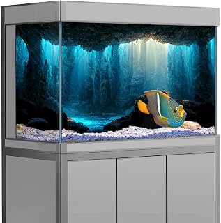 Aquarium Background Sticker, Underwater Cave Stone HD Printing Wallpaper Fish Tank Backdrop Decorations PVC Landscape Poster (19.6x31.4(50x80cm))