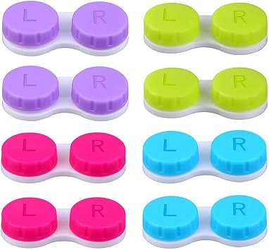 8 Packs Contact Lens Cases, Contact Lenses Holder Box with Left/Right Caps for Home Travel Outdoor