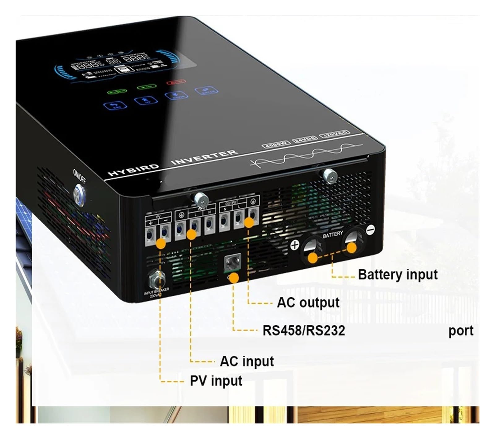 Inversor Solar de 4 kW, 24 V CC a 110 V CA, Fuera de la Red, Onda sinusoidal Pura, MPPT, Carga Solar, 55-350 V CC, inversor híbrido LCD