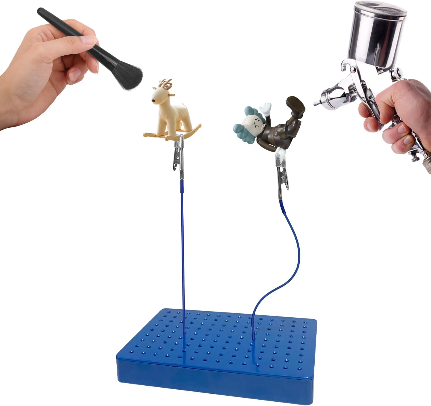 Painting Stand Base Holder with 12PCS Bendable Alligator Clip Sticks (with Sturdy Rubber Tips) - Modeling Tools for Airbrush Spraying, Gundam Hobby Model Assembly, and DIY Card Photo Memos（Blue）