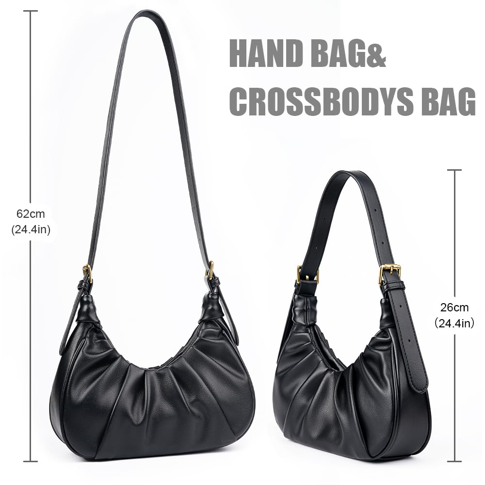 UKENENG Women's Shoulder bag Small Leather crossbody Purse Vintage Chic cloud Hobo handbag (Black)