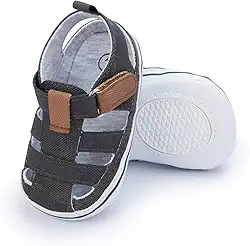 Sandálias infantis infantis para meninos e meninas de verão e praia, respiráveis, antiderrapantes, macias, para recém-nascidos, primeiros passos, para berço, Sxy1975 Black, 12-18 Months Toddler