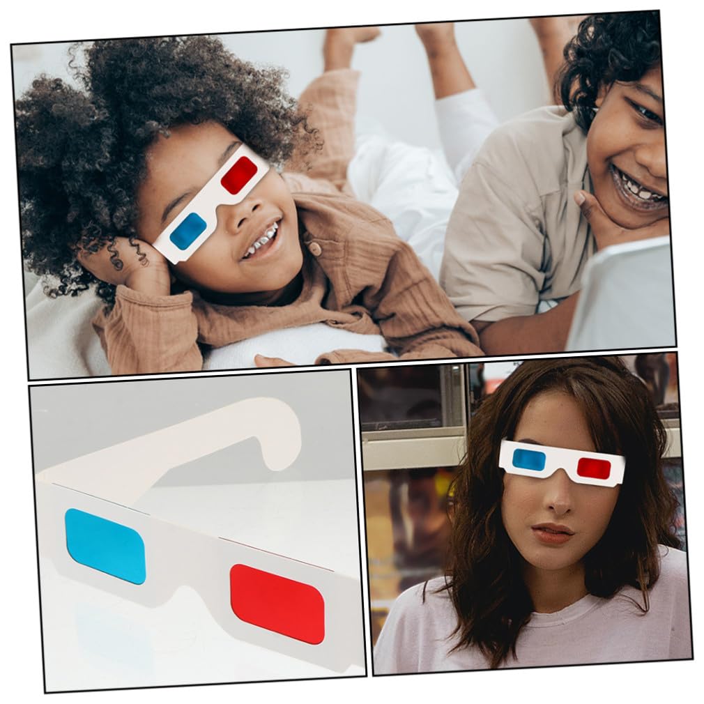 KOMBIUDA Occhiali Rossi e Blu 3d 30 Pezzi in Carta Bianca Leggeri e Portatili Occhiali Anaglifici per Film e Cinema per Adulti e Ragazzo Ragazza