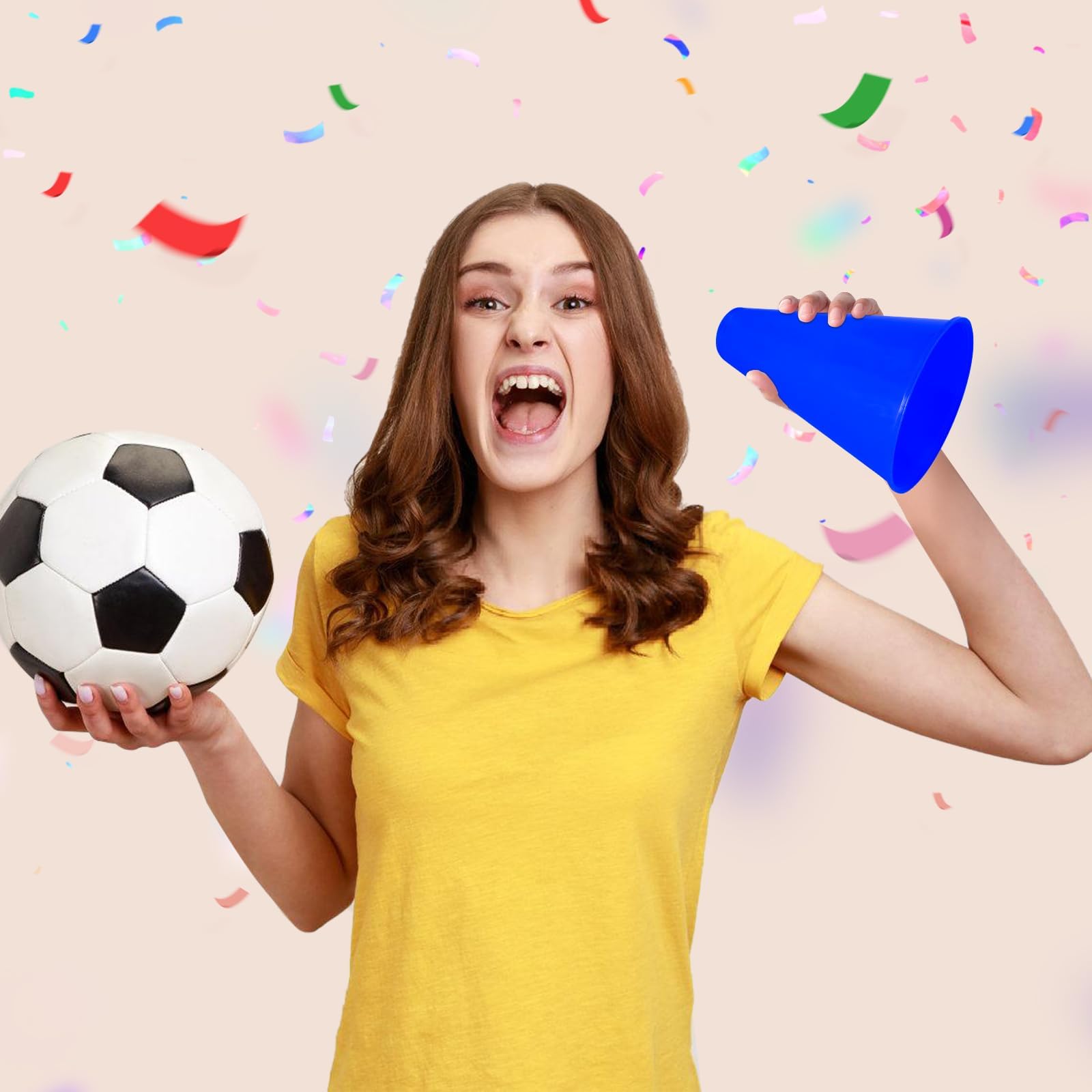 Lot de 2 mégaphones en plastique pour loisirs créatifs, accessoire de fête, école, activités de plein air, fêtes, jeux de sport (blanc, bleu)