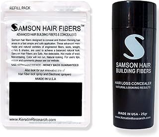 Hair Fibers by Samson Best Hair Loss Concealer Building Fibers Containers &amp; Refills for all brand names Made in USA (Dark ...