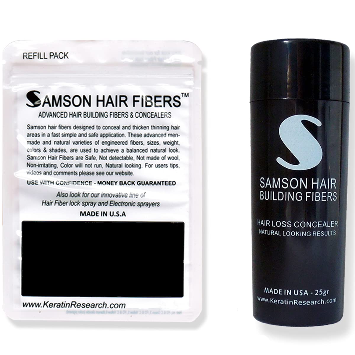 Hair Fibers by Samson Best Hair Loss Concealer Building Fibers Containers & Refills for all brand names Made in USA (Dark ...