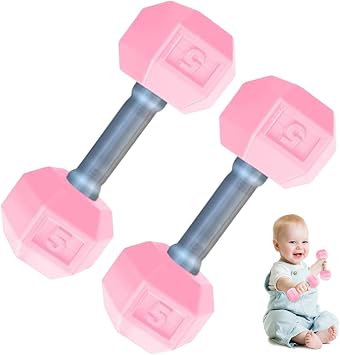 2 Pcs Baby Dumbbell, 1.8x4.7 Inch Silicone Mini Hand Weight for Toddlers Fitness Exercise Funny Sport Toys, Style 1