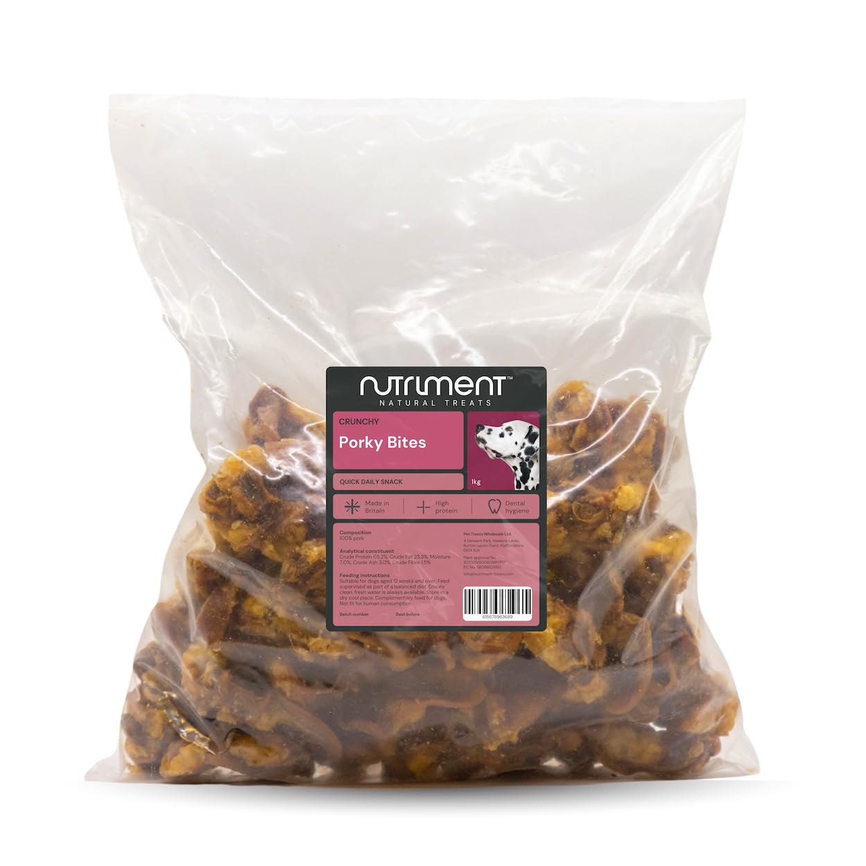 Natural Treats Porky Bites Pig Inner Ear for Dogs (1kg) Hypoallergenic High Protein Dental Treats