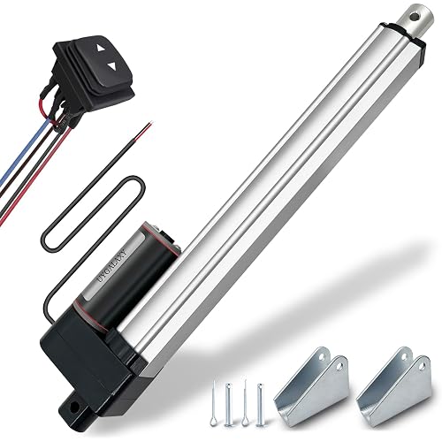DC12V 10 Inch Stroke Electric Linear Motion Actuator with Momentery Switch 900N(200lbs) IP66 High Speed Motor 12mm/s with Mounting Brackets(250mm)