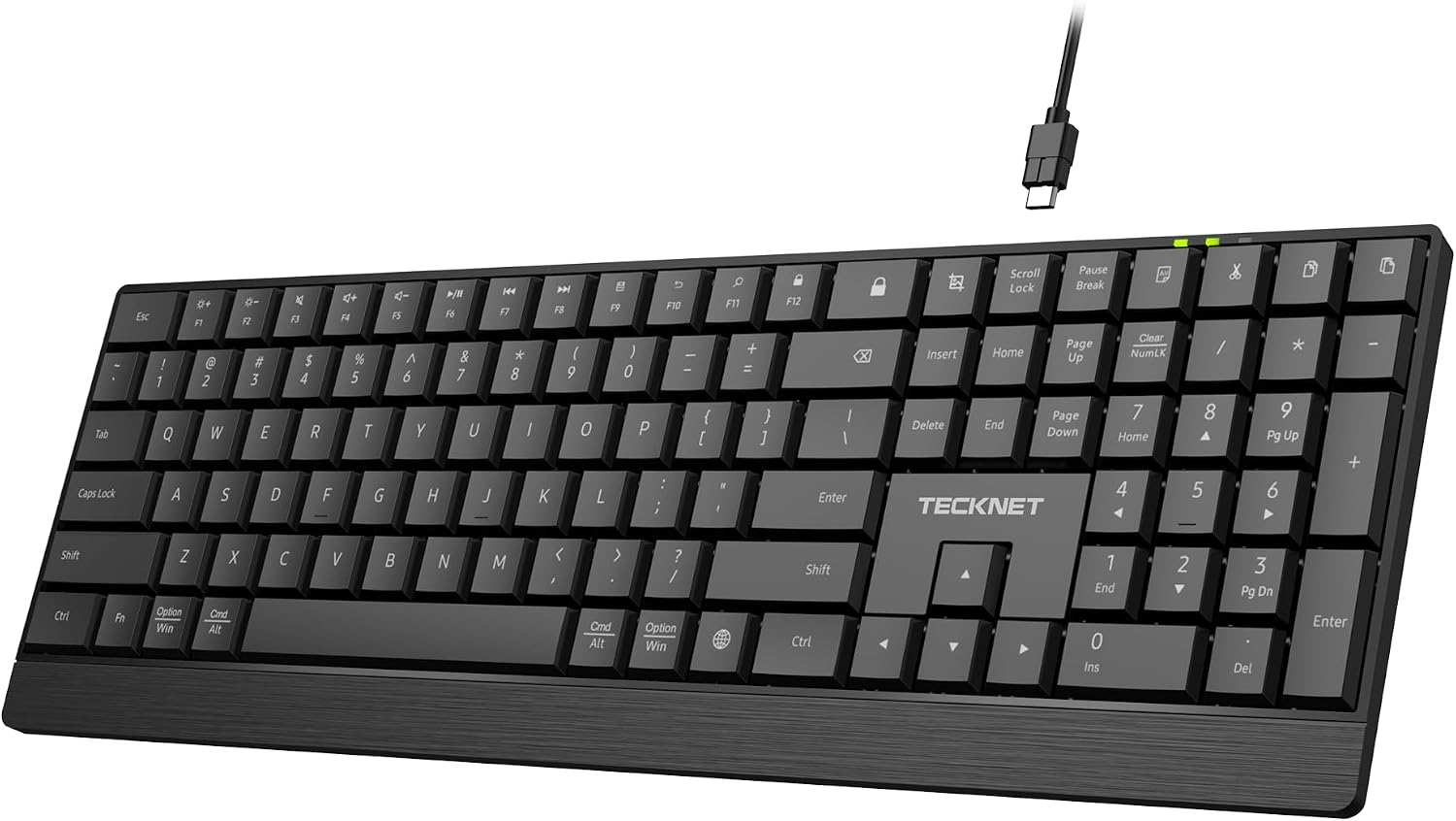 TECKNET Wired Keyboard, Ultra-Slim USB Keyboard with Scissor-Switch Silent Keys, Mechanical Feeling Kyeboard, Ergonomic Foldable Stand, Plug and Play for PC/Laptop/Mac, Black