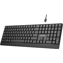 TECKNET Wired Keyboard, Ultra-Slim USB Keyboard with Scissor-Switch Silent Keys, Mechanical Feeling Kyeboard, Ergonomic Foldable Stand, Plug and Play for PC/Laptop/Mac, Black