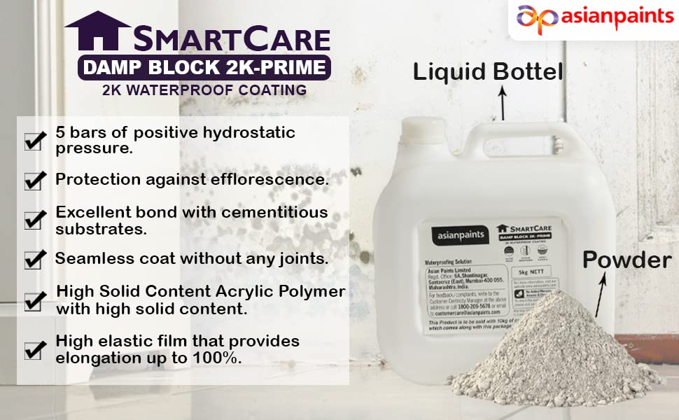 Image of Asian Paints SmartCare Damp Block 2k - Prime | 2k Waterproof Coating | Lasting Protection Against Efflorecence | High Performance Waterproof Coating - 15kg