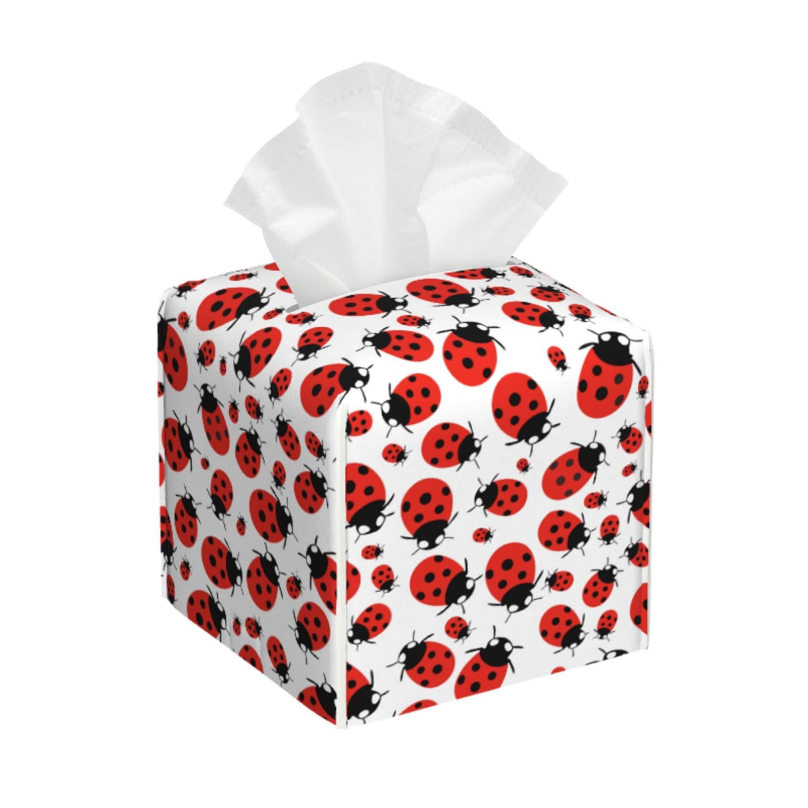 Square Tissue Boxes 5.2"x5.2"x5.2" Red Ladybug Tissue Box Holder Decor for Home/Car/Office