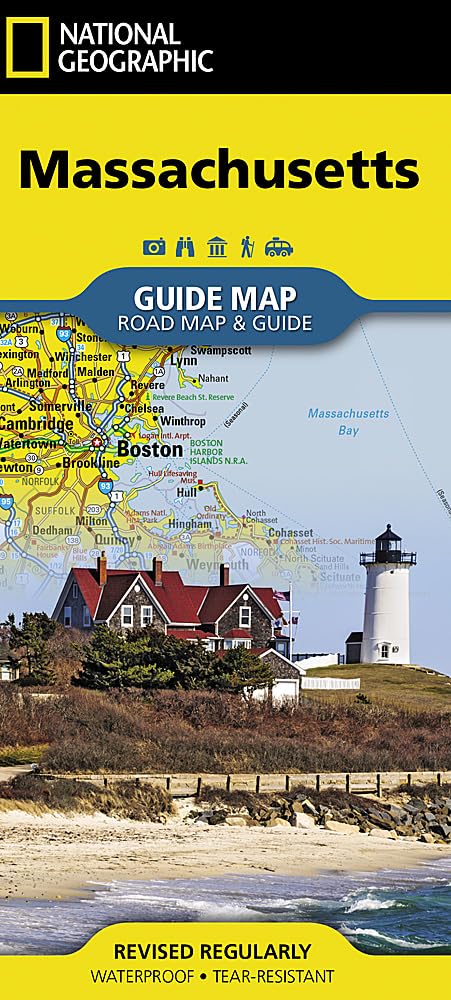 Massachusetts Map by National Geographic – Waterproof Road & Travel Guide Map with Boston, Cape Cod, and State Parks (National Geographic Guide Map)