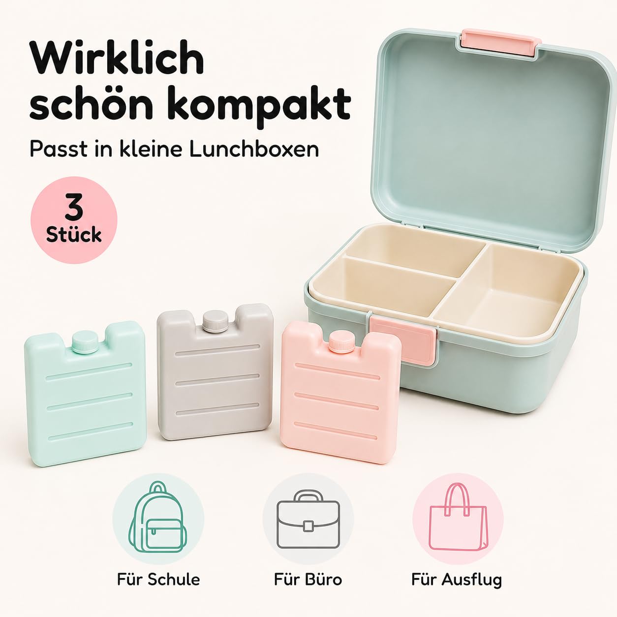 MIJOMA Zestaw mini wkładów chłodzących – elementy chłodzące wielokrotnego użytku do torby chłodzącej, pudełka na lunch, podkładki chłodzące w pastelowych kolorach – nadają się do kontaktu z żywnością