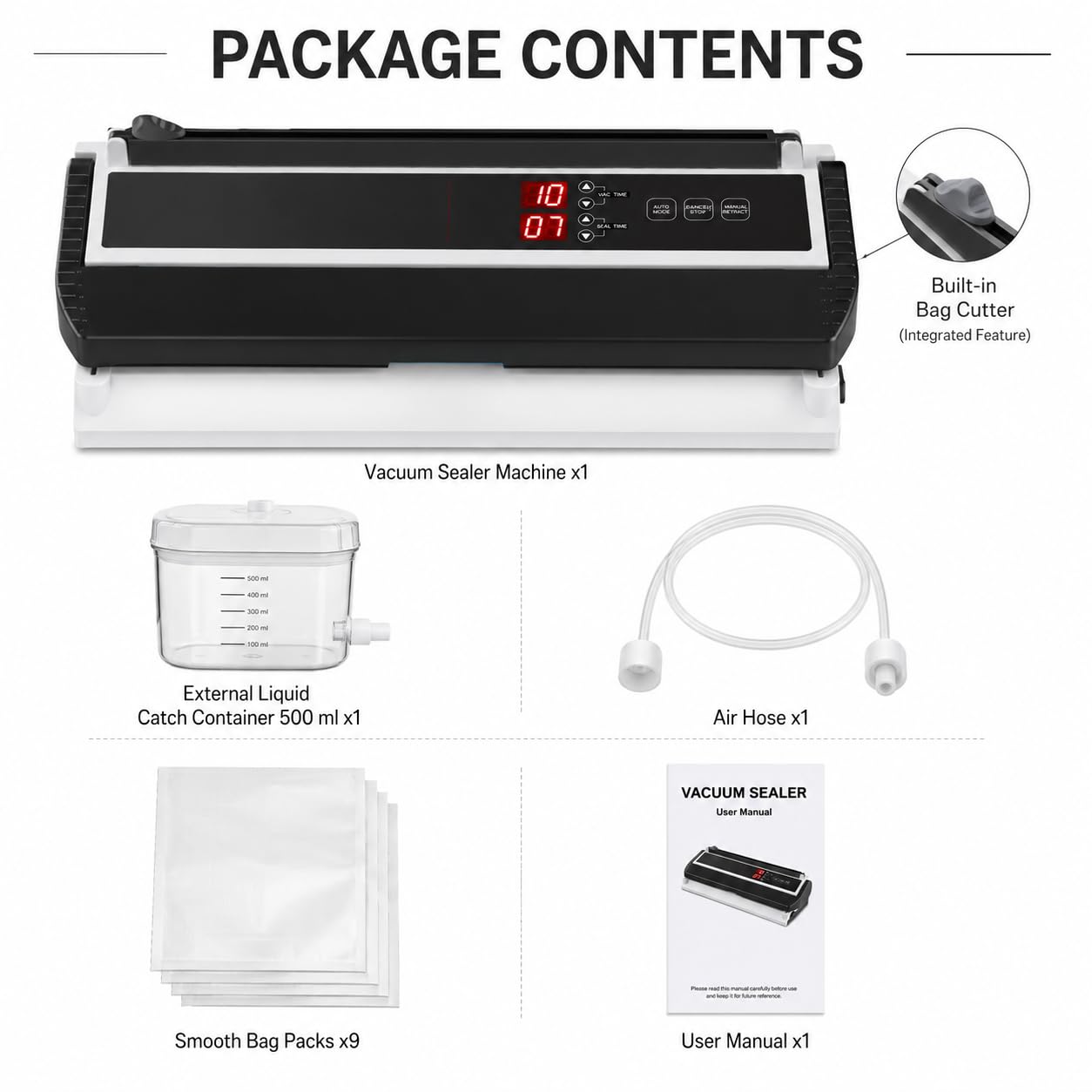 Sellador al vacío comercial de 250 W para alimentos secos y húmedos con control de succión