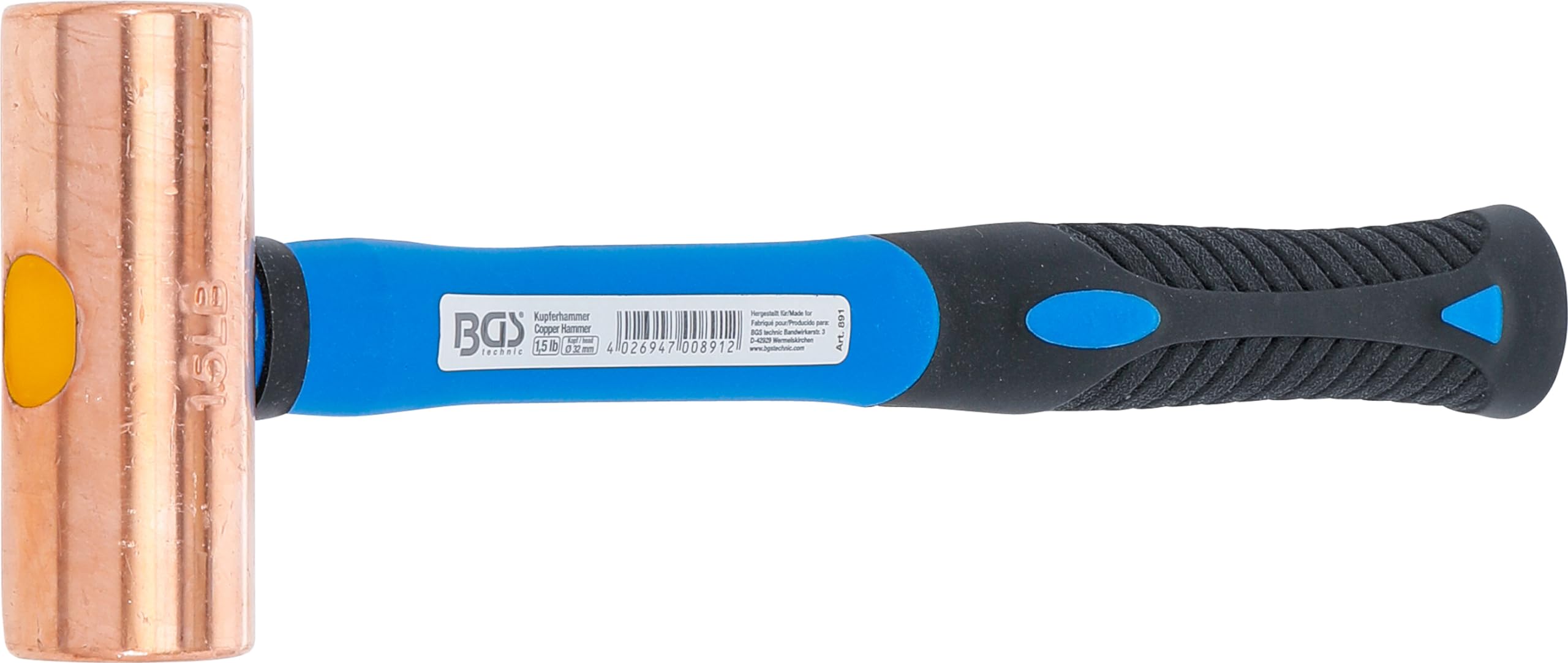 BGS 891 | Martillo de cobre | mango de fibra de vidrio | Ø 32 mm | cabeza de 680 g (1.5 lb)