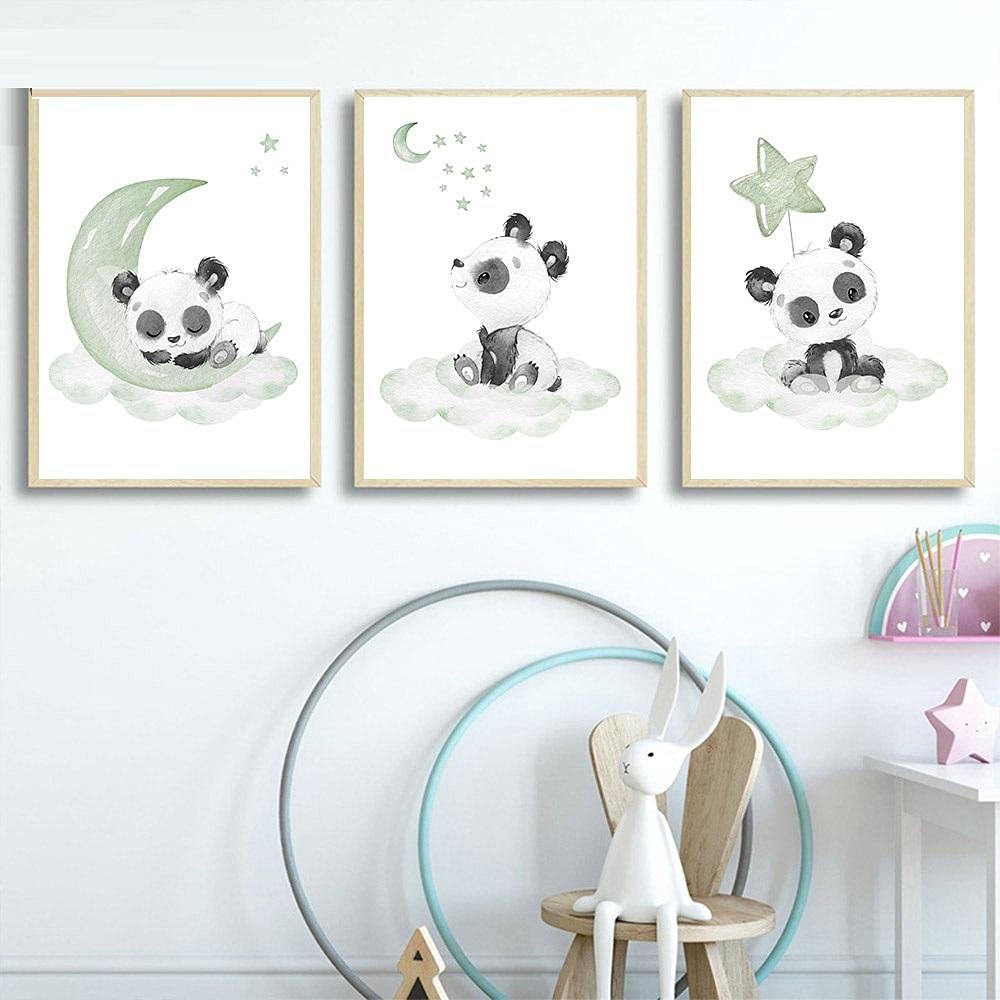 Plakat dla dziecka panda artystyczne wydruki księżyc gwiazdy ściana płótno obraz przedszkole plakaty kreskówki nadruk skandynawskie obrazy ścienne dekoracja pokoju dziecięcego 50 cm x 60 cm x 3 panele