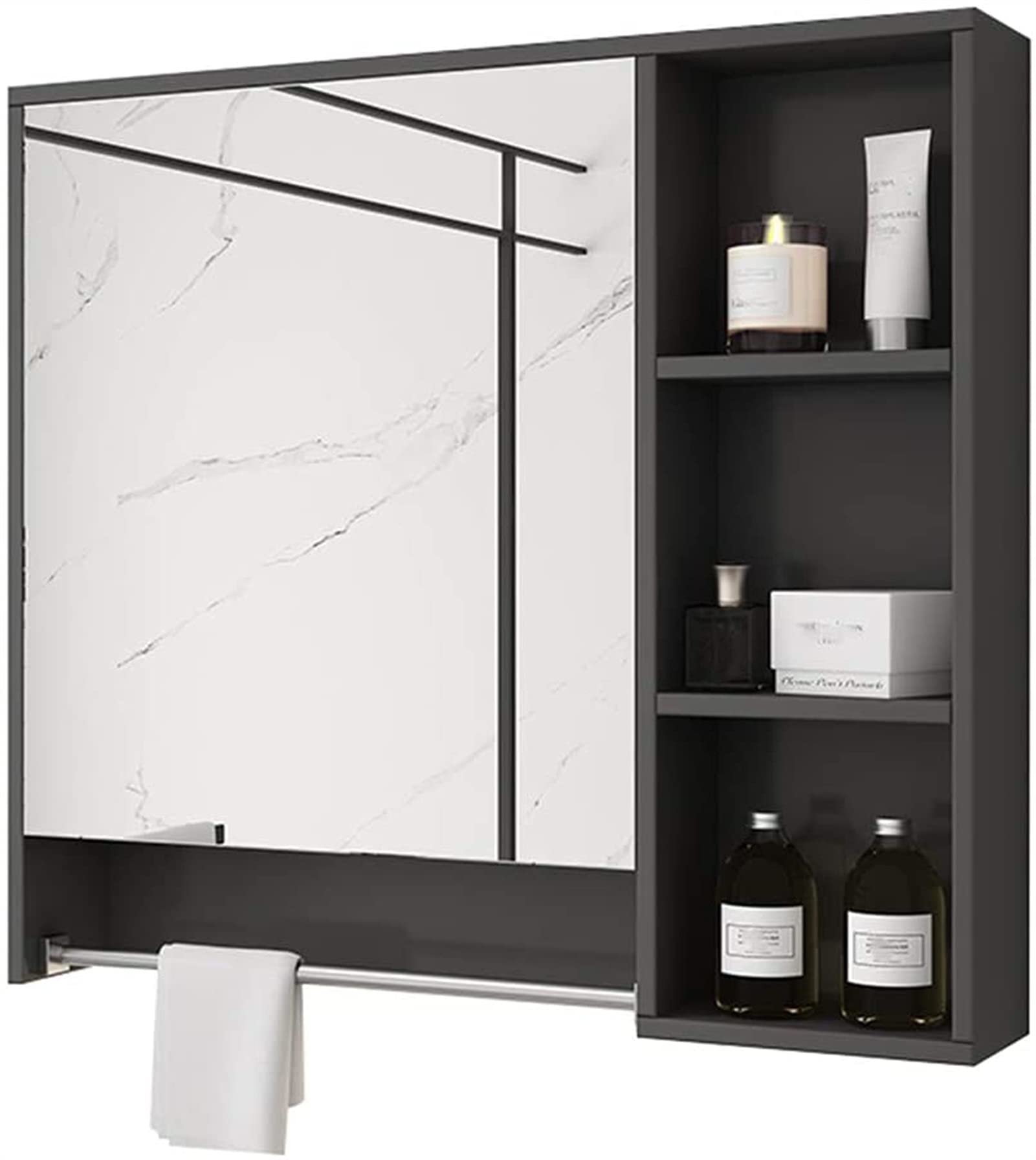 Espejo de baño, gabinete con espejo de baño, gabinete con espejo de madera maciza, espejo de tocador para baño montado en la pared, inodoro, lavado de manos, espejo de tocador, estante de almacenamie