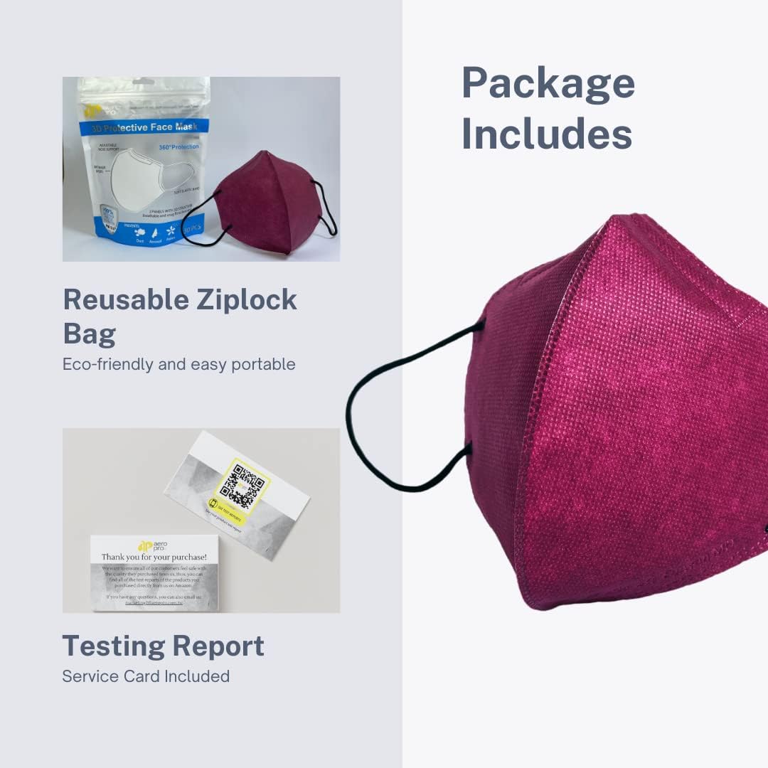 AERO PRO 3D Disposable Face Masks; Cup Dust with elastic earloops; F.E. >98%; 30PCS/BAG (Wine Red)