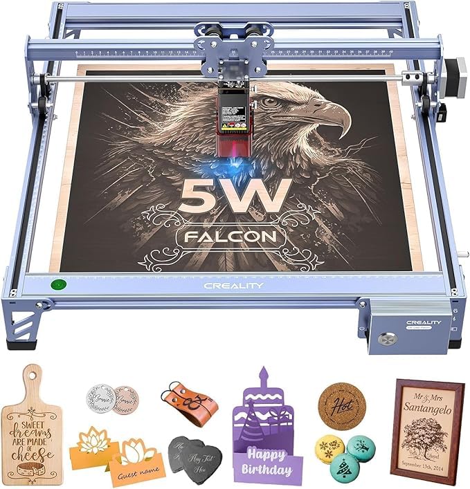 Image of Creality Laser Engraver, 5W Laser Cutter with 0.06mm Light Spot, High Accuracy 3D Engraving Machine, DIY CNC Machine for Wood and Metal, Acrylic, Leather, etc (Falcon 5W)