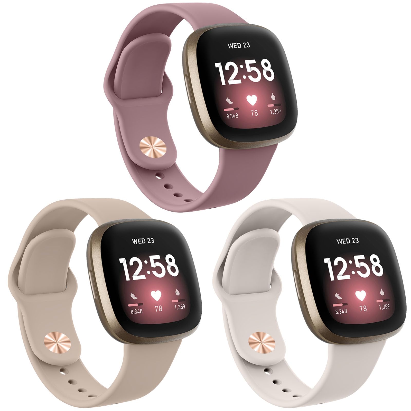 3 Pack Silicone Straps for Fitbit Versa 3 & Fitbit Versa 4 for Women Men, Soft Replacement Wristbands for Fitbit Versa 3 & Versa 4 / Sense & Sense 2 Smartwatch