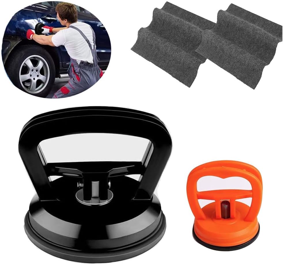 Car Dent Puller, 2-Pack Dent Remover Tool Kit with Nano Sparkle Cloth - Powerful Lifter for Paintless Repair, Suitable for Car Body, Glass, Tiles, and Mirrors (2.2 Inch - 3.5 Inch)