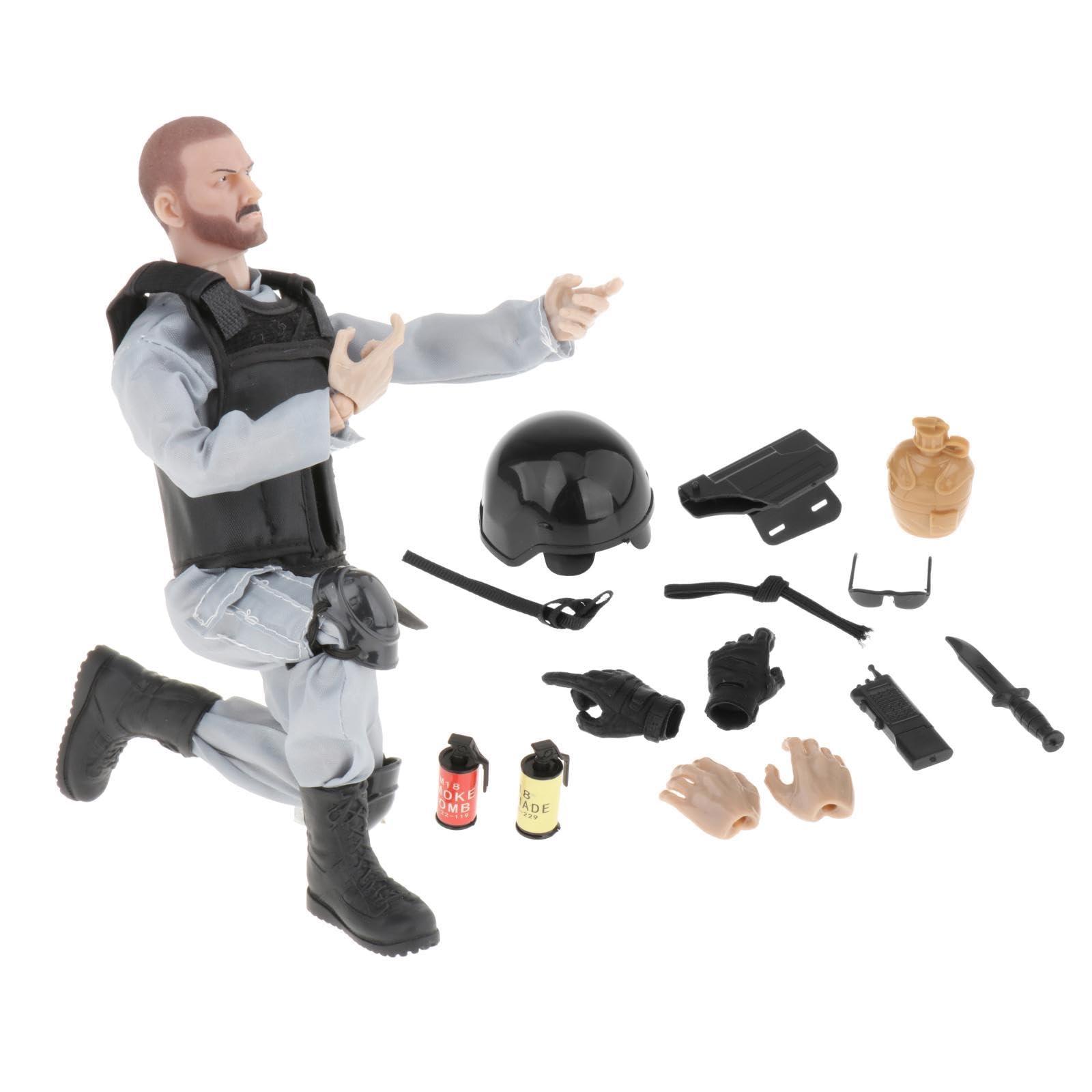 harayaa 12" Action Figures Playset, Realistic Police Soldier Model Set Collection Toys for Adults Kids, Gray