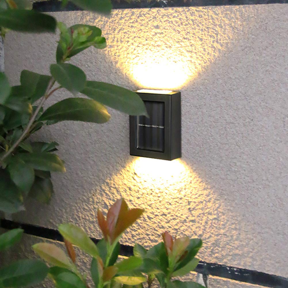 CALIDAKA Paquete de 2 lámparas solares LED de pared, lámparas de pared de seguridad para exteriores, impermeables IP65, luces solares solares para vallas, luces solares LED de pared para el hogar,