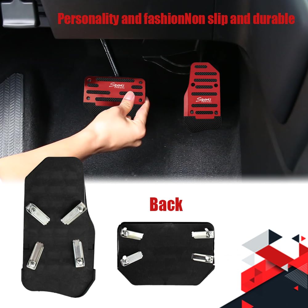 2PCS Non-Slip Car Pedal Covers, Premium Aluminum Alloy Gas and Brake Pedals Covers for Safe Driving, Automatic Transmission Pedal Covers Replacement Kit, Universal Car Accessories for Most Car