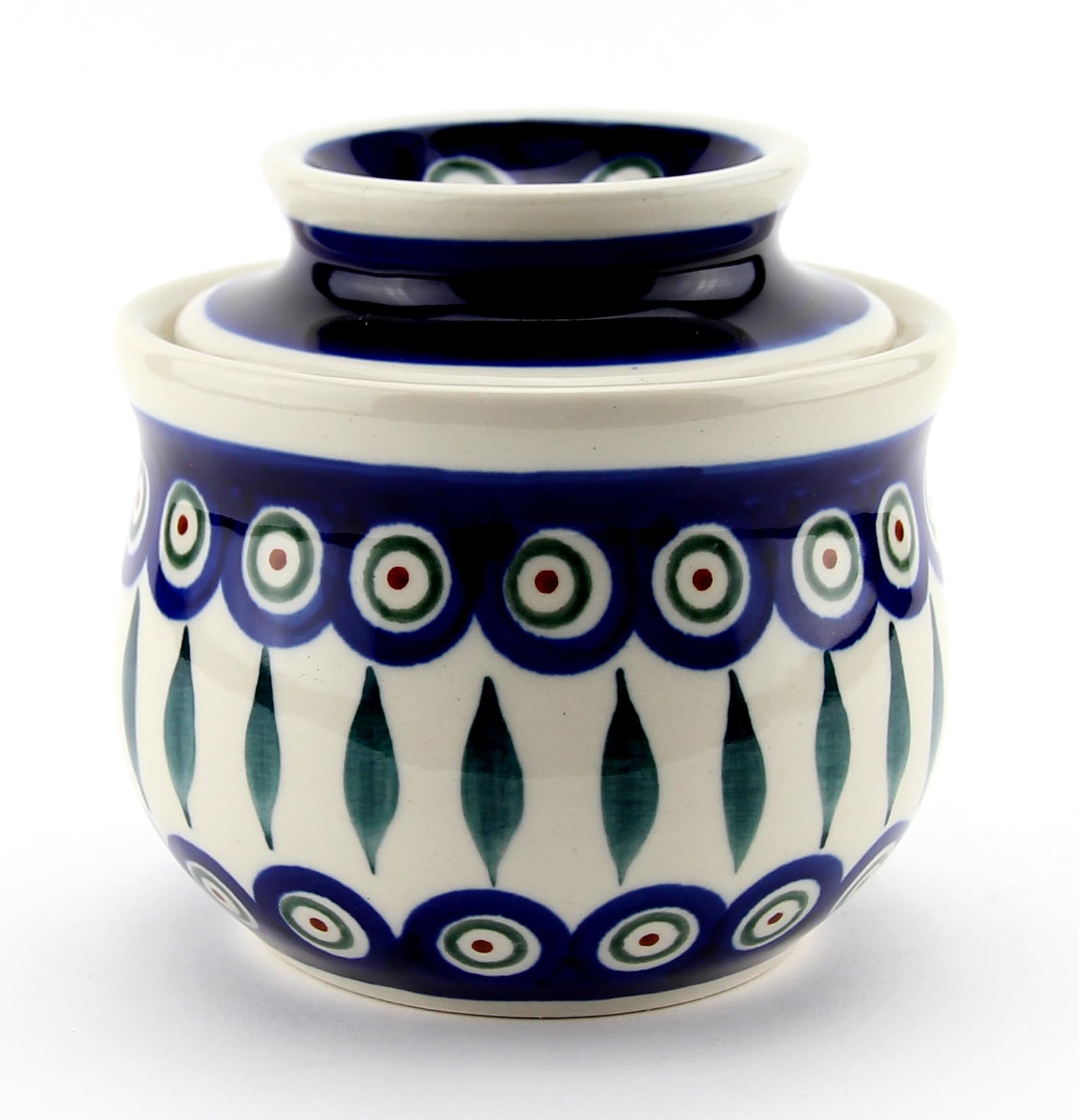 Polish Pottery Market French Butter Dish, Handcrafted Ceramic Butter Keeper by Zaklady Boleslawiec Poland, Butter Crock for Counter, French Butter Keeper with Lid, Peacock Pattern