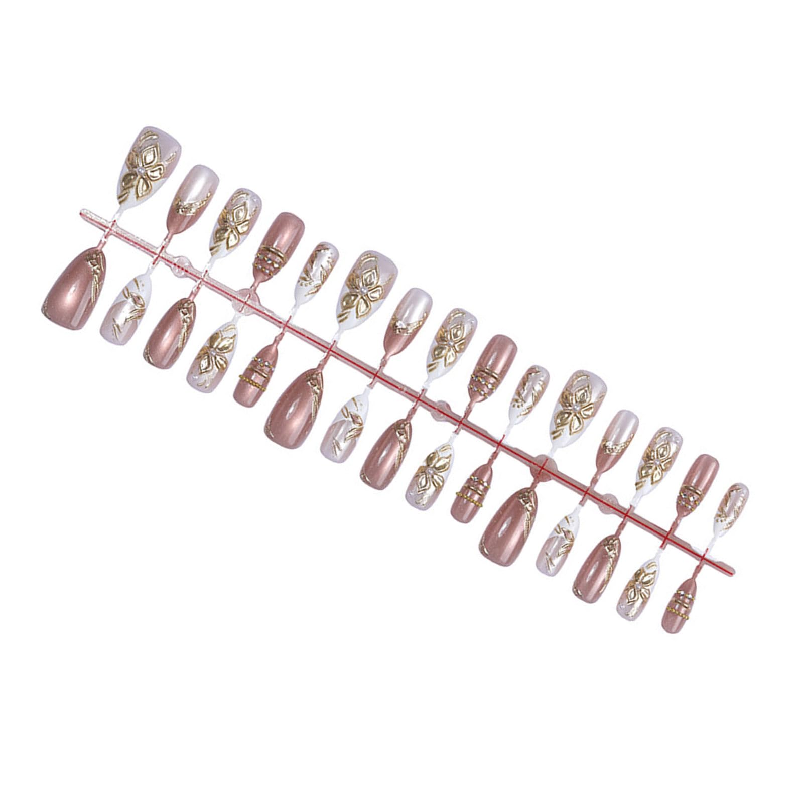 fexxkg False Manicure Tips Almond Shape 3D Flower Art, Glossy Nude Pink Wearable Manicure Set with 30 Pieces in 15 Sizes for Pa