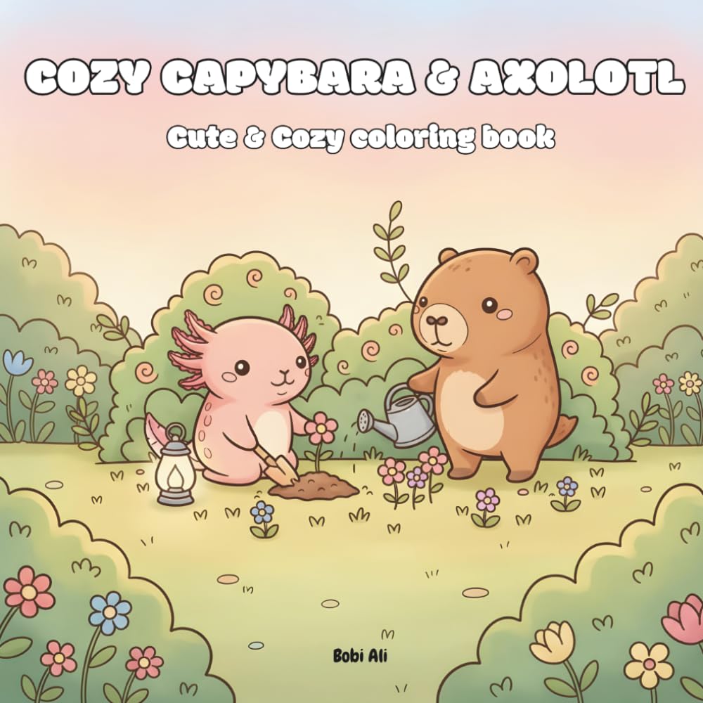 Cozy Capybara & Axolotl: Cute & Cozy coloring book (Cozy Capybara & Axolotl Adventures)