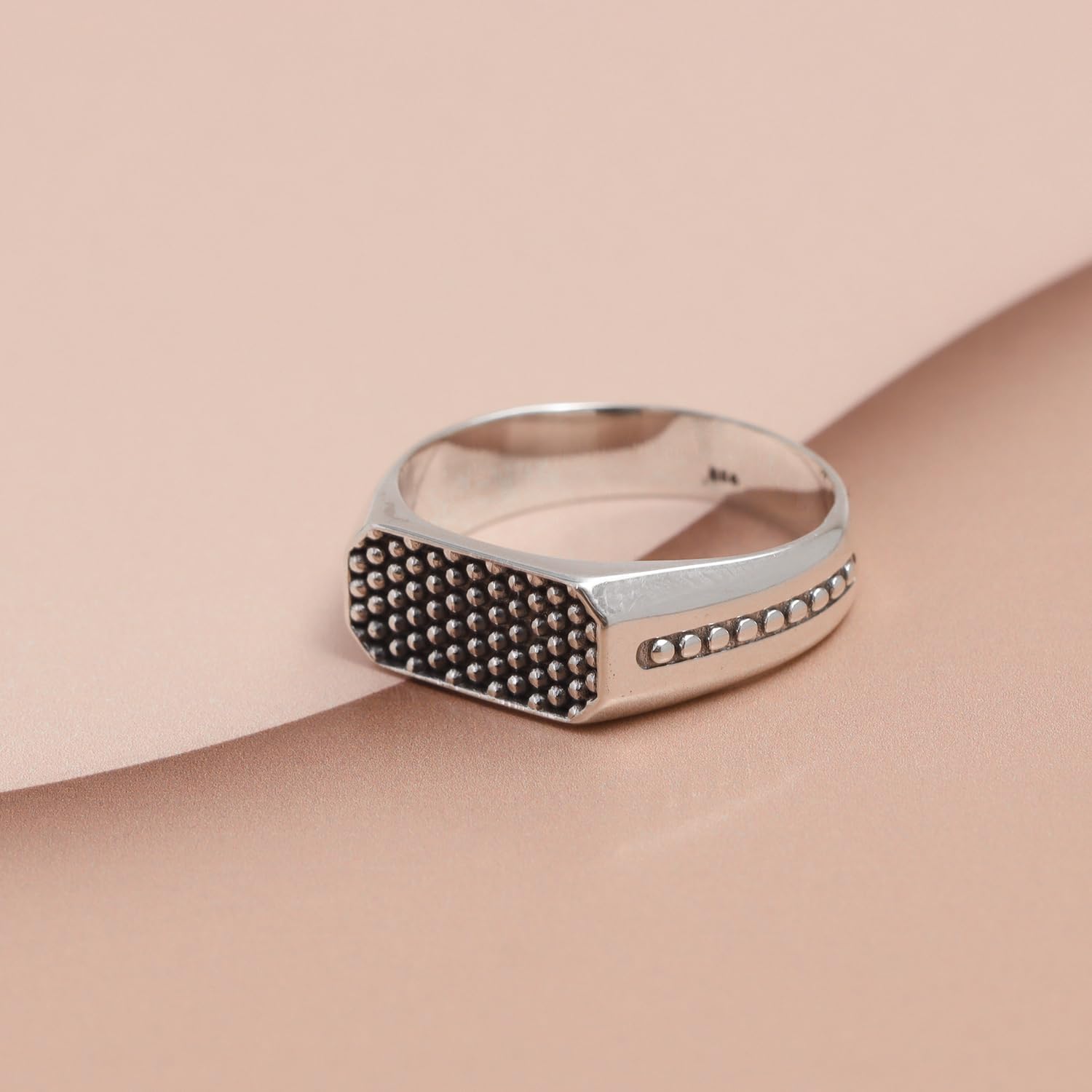 LeCalla Solid 925 Sterling Silver Antique Men's Ring | Round Pave Cubic Zirconia Wedding Engagement Ring for Men | Silver Chunky Band Ring for Dad Father Husband Men Gifts