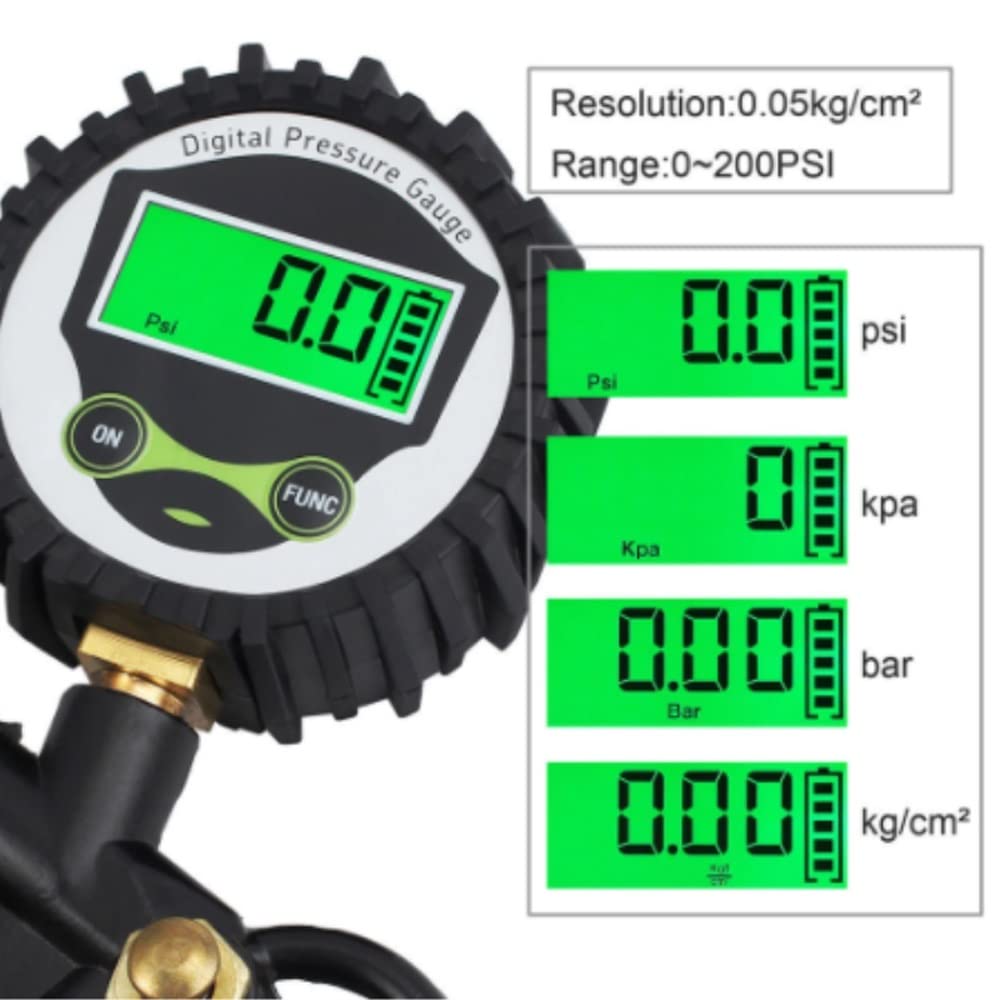 AGAATI Manometro Digitale per gonfiaggio della Pressione dell'Aria dei Pneumatici, monitoraggio dell'inflazione del Tester del Veicolo retroilluminato con Display LCD di precisione Professionale