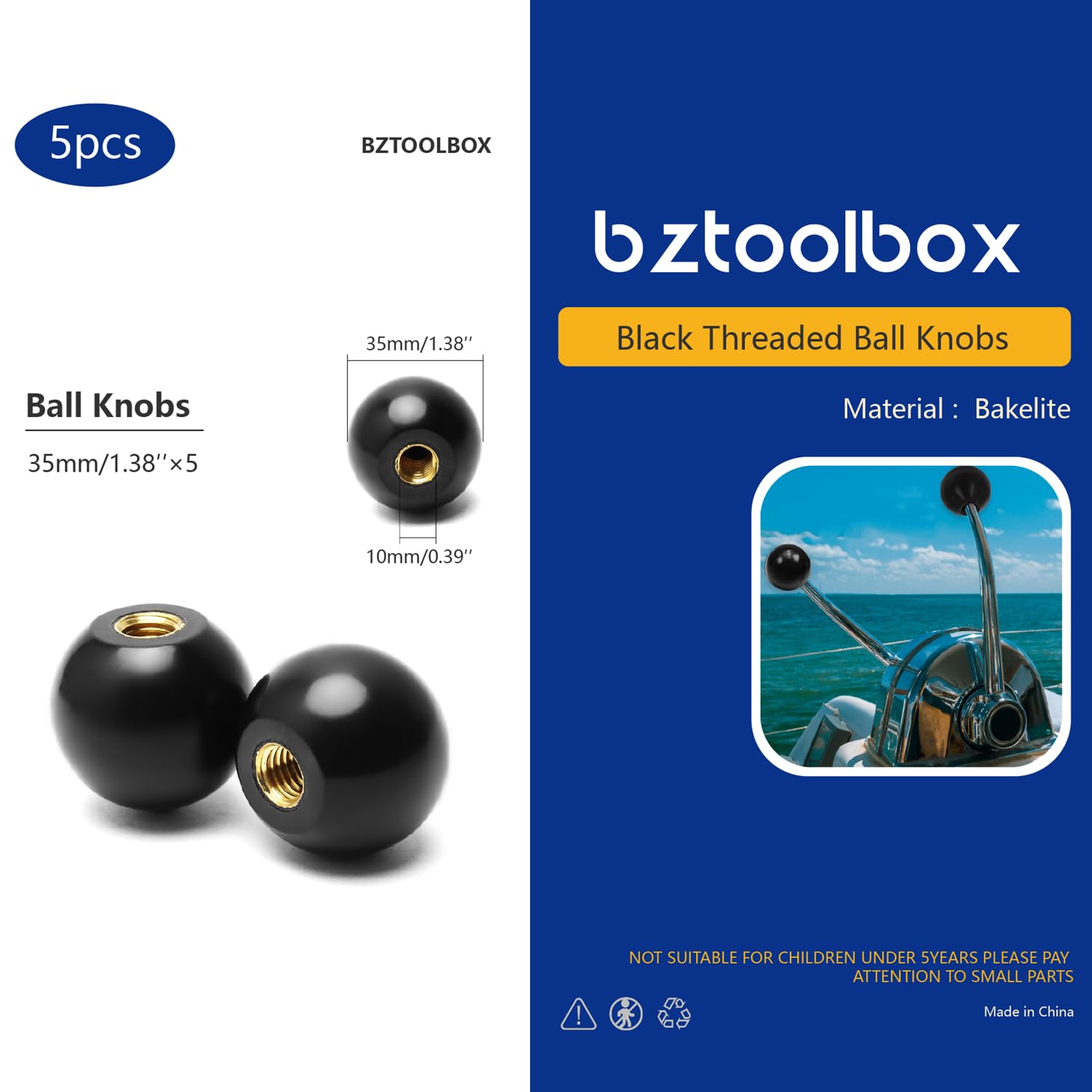 1 3/8 dia., 7/16-20 thds., Steel Ball Knob - Inch (1 Each)