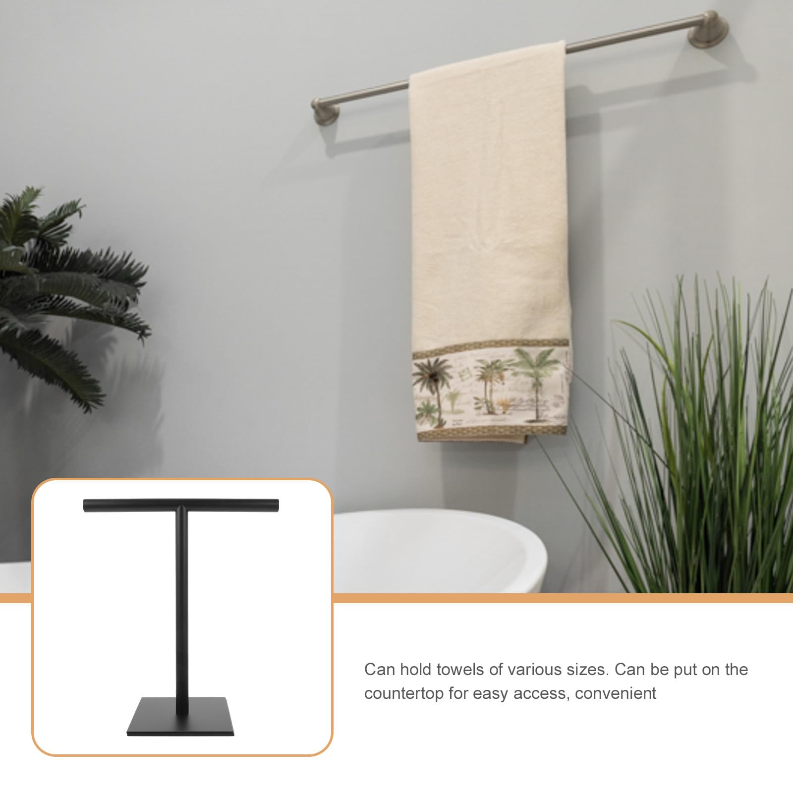 Toallero de Acero Inoxidable Fácil Uso para Encimera y Base Estable Diseño en T, Soporte Vertical Libre y Soporte para Toallas de Varios Tamaños en Baño o Cocina