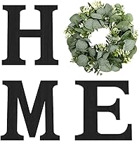 Pinkpum Black Wood HOME Sign with Eucalyptus Wreath - Rustic Farmhouse Wall Decor for Entryway, Kitchen, Living Room