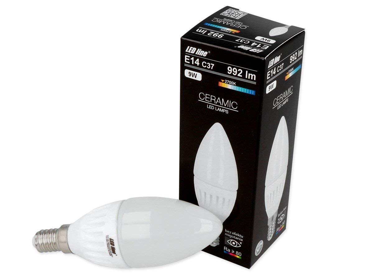 10 Stück LED E14 C37 Leuchtmittel Lampe Birne Leuchte Beleuchtung Form: Kerze 9W 992 Lumen 2700K Warmweiß