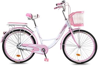 JHKGY Voitures De Banlieue Légères D'étudiant Adulte Masculin Et Féminin,Vélo Beach Cruiser,Cadre en Acier À Haute Teneur en Carbone,Panier Avant Et Porte-Bagages Arrière
