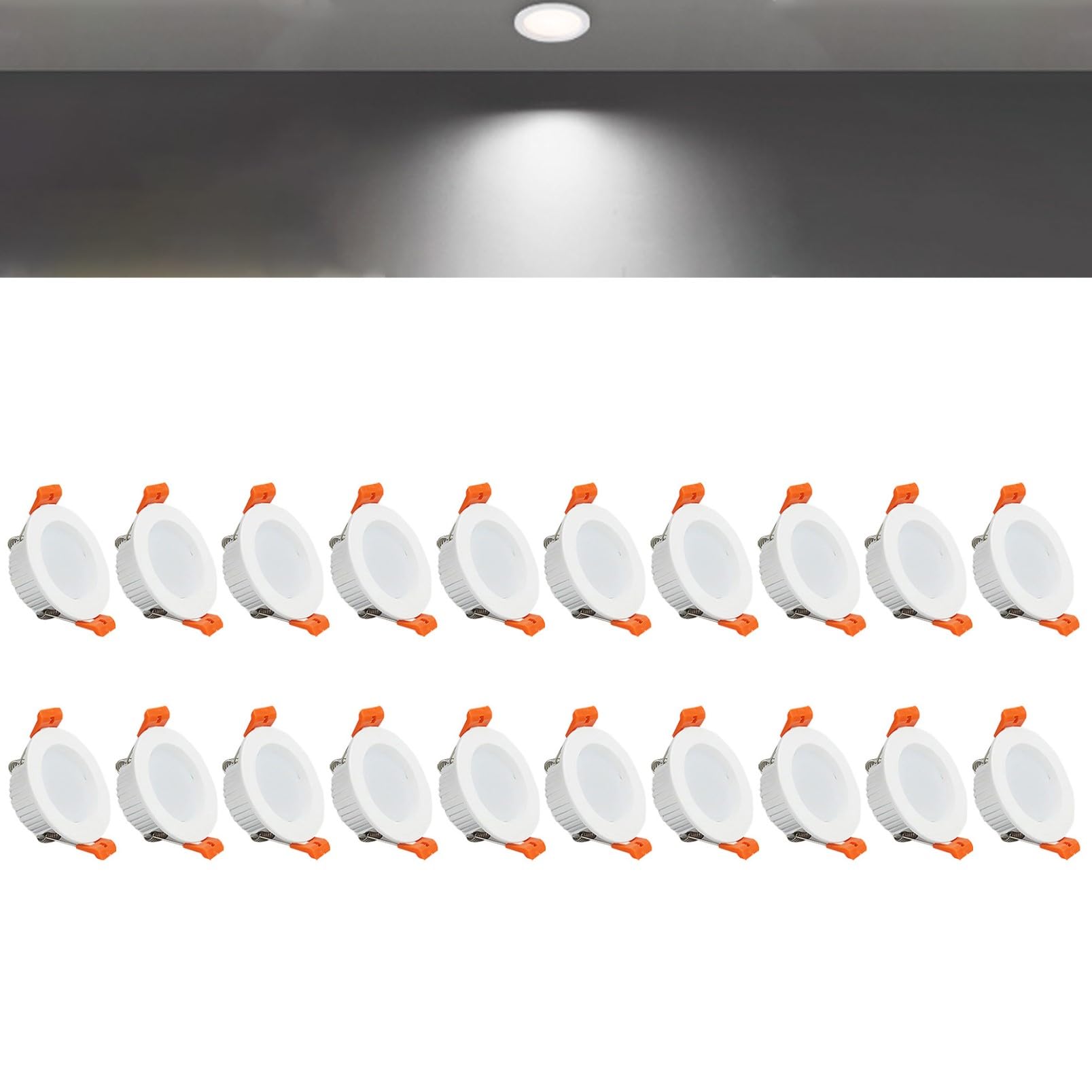 TTiiLoe 5W Round LED Recessed Ceiling Spotlights, 6000K Cold White Ultra Slim Panel Ceiling Light, Cut Φ70-75mm, AC110-240V Downlights for Hallway Stairwell Showroom, 20 Pack