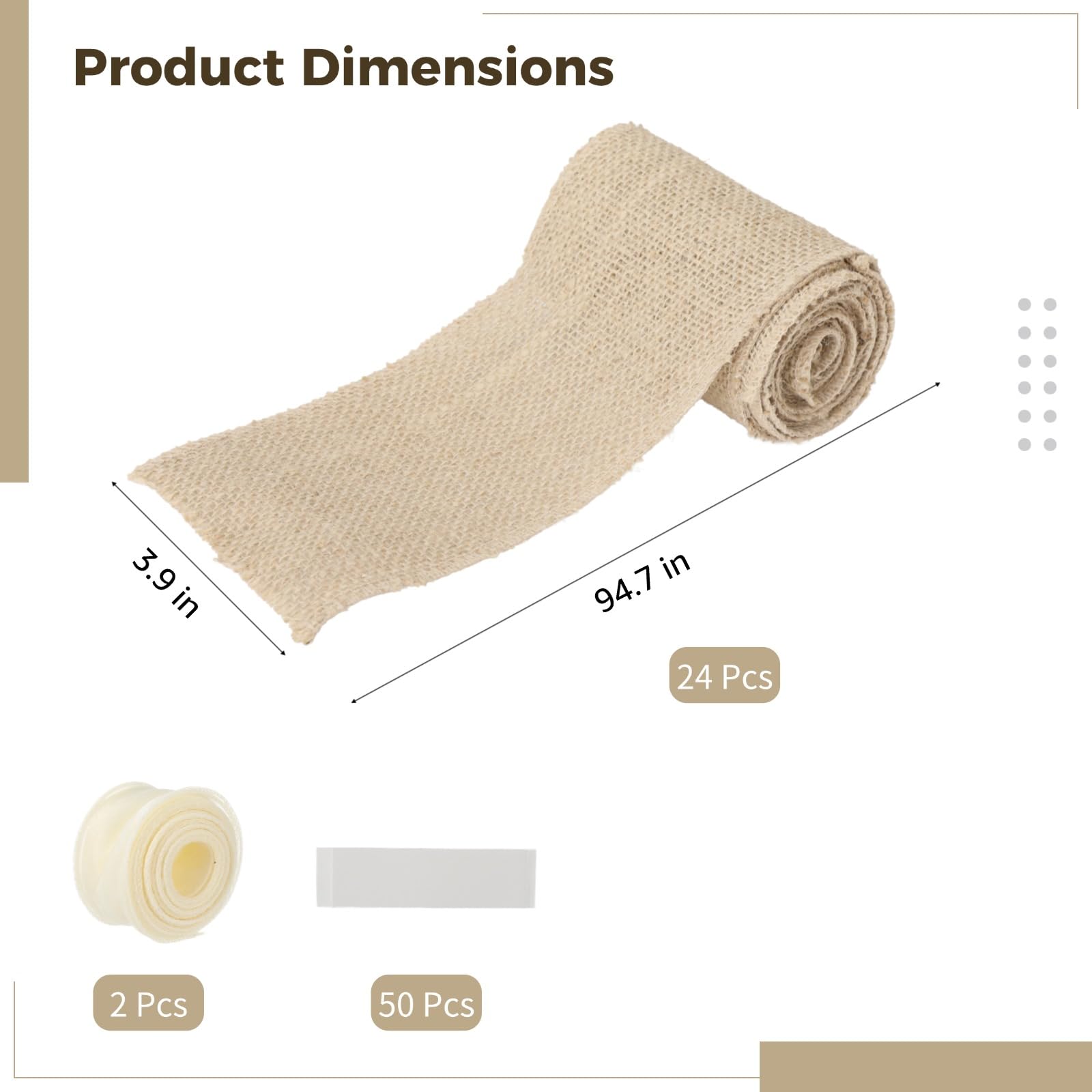 24 szt. jutowe skrzydła na krzesło, 9,9 cm x 2,4 m, kokardki jutowe z 2 wstążkami z gazy, rustykalne szarfy na krzesło weselne do dekoracji DIY, naturalny styl na imprezy, imprezy, bankiety i