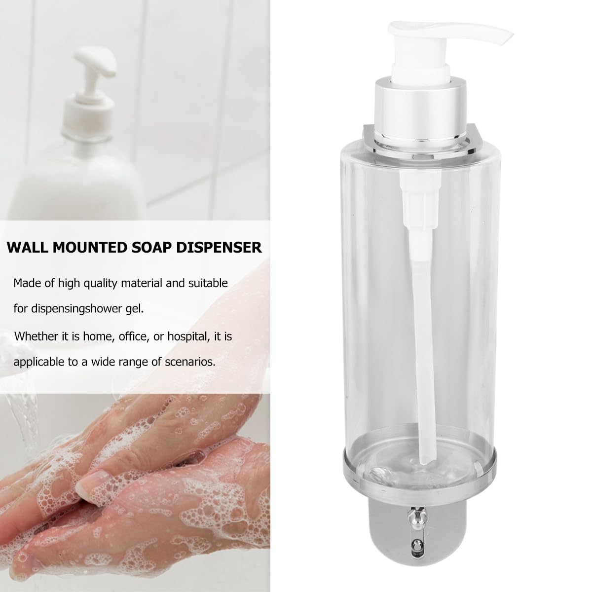 HOMSFOU Dispenser di Sapone Liquido da Parete in Metallo 300ml, Pompa Erogatrice Ricaricabile per Bagno e Cucina, Supporto per Shampoo, Balsamo e Lozioni, per Uso Domestico e Strutture